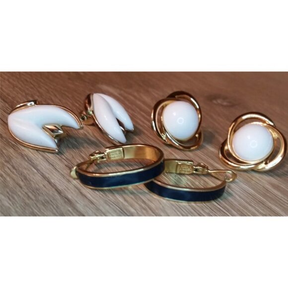 BUNDLE lot 3 Vintage Monet Earrings Gold Tone statement - Picture 2 of 4